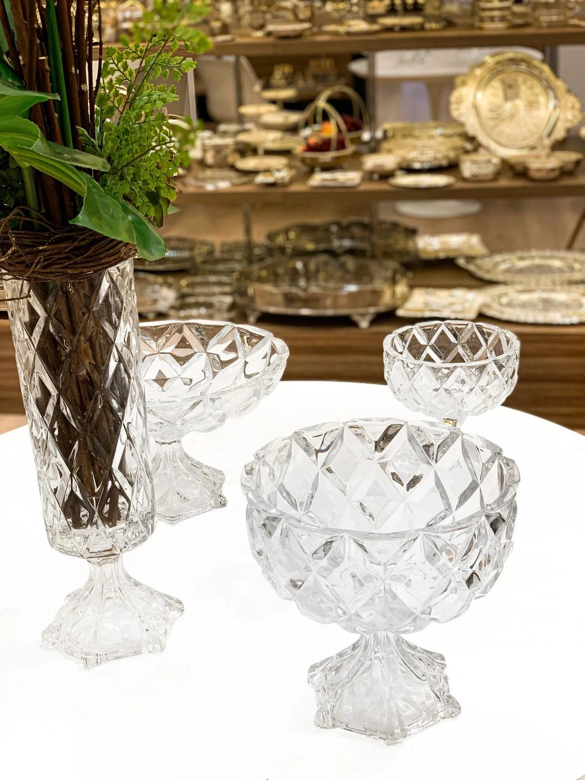 Centro de Mesa De Cristal Deli Diamond com Pé 24,5x24cm - Lyor