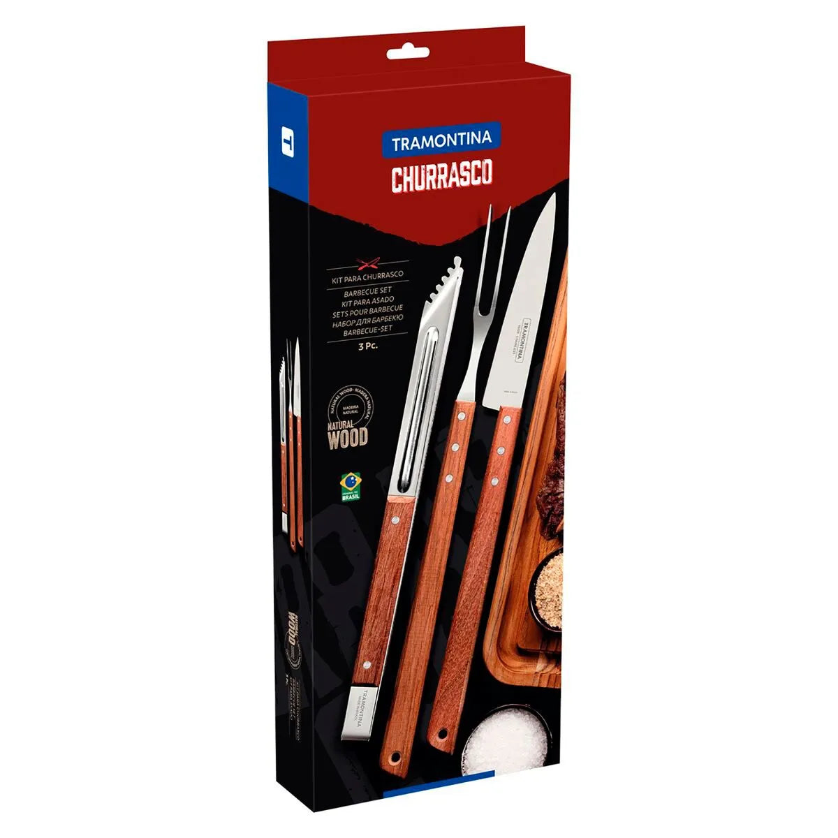 Kit Churrasco 3 Peças de Madeira e Inox - Tramontina
