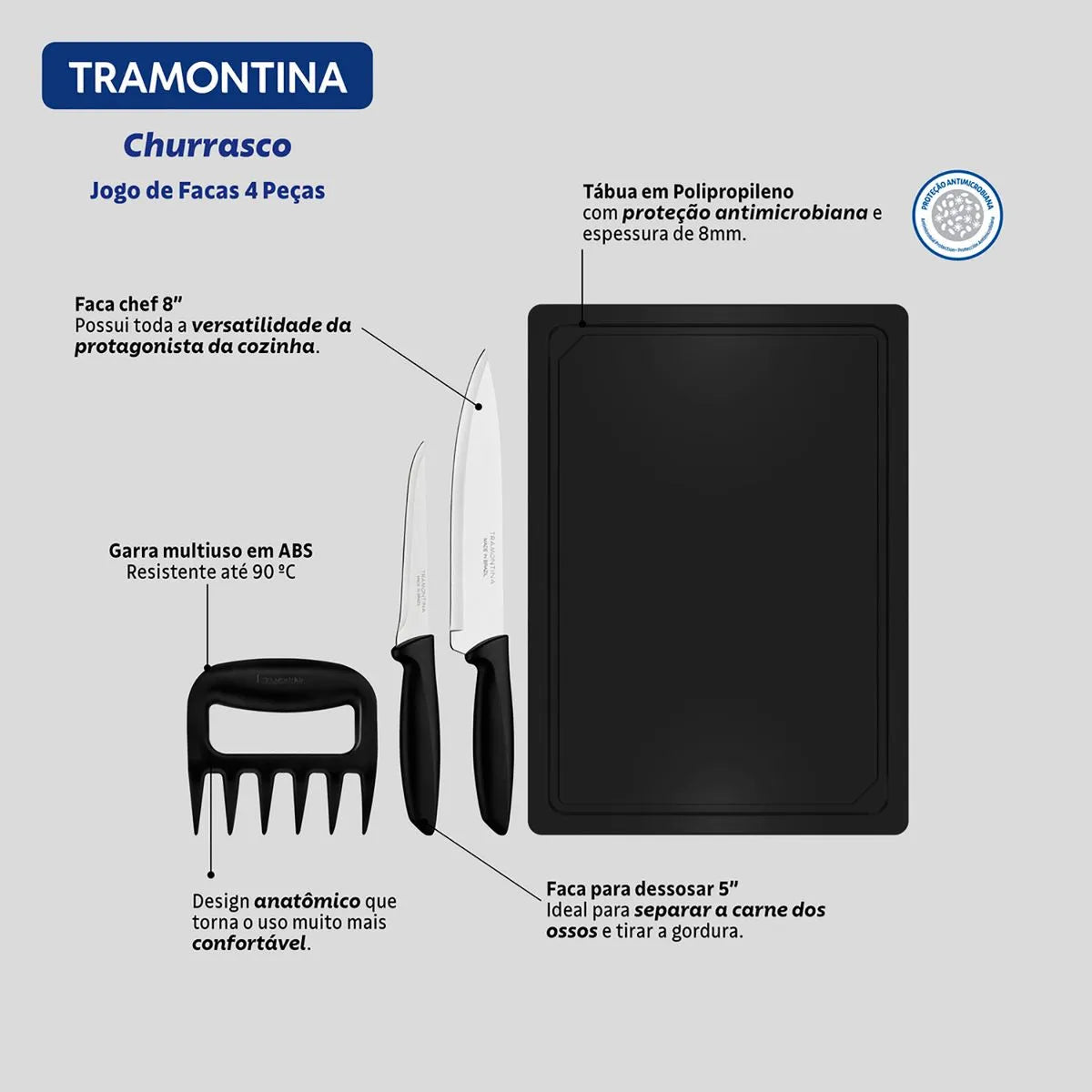 Jogo de Facas Plenus 4 Peças Preto - Tramontina